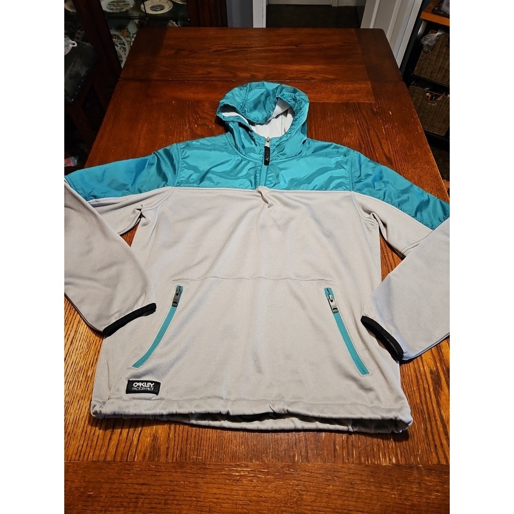 Oakley Jacket Mens Blue/gray Medium Lined Hooded Windbreaker (A914)